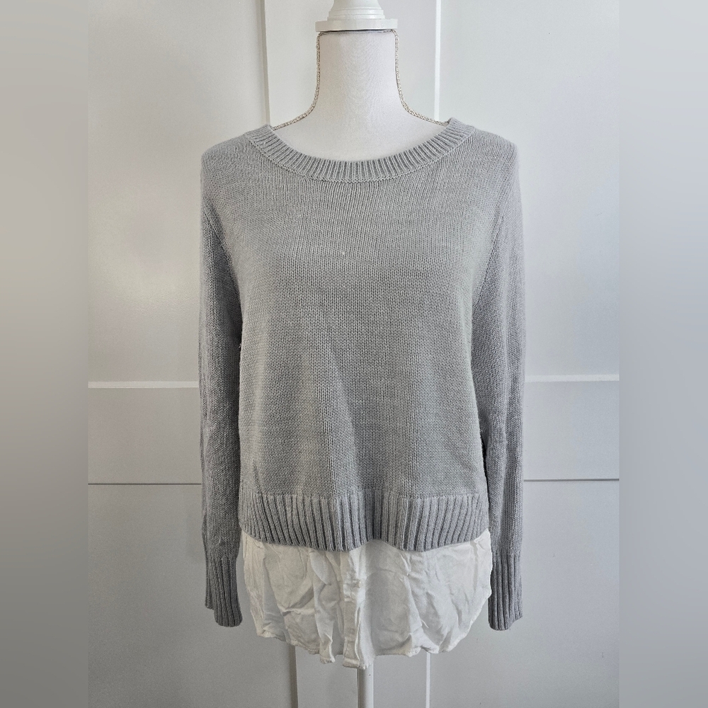Gray Women's Sweater With White Hem